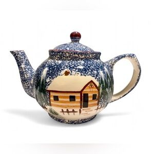 Cooks Bazaar Holly Mountain Rustic Lodge Cabin Christmas Teapot With Lid